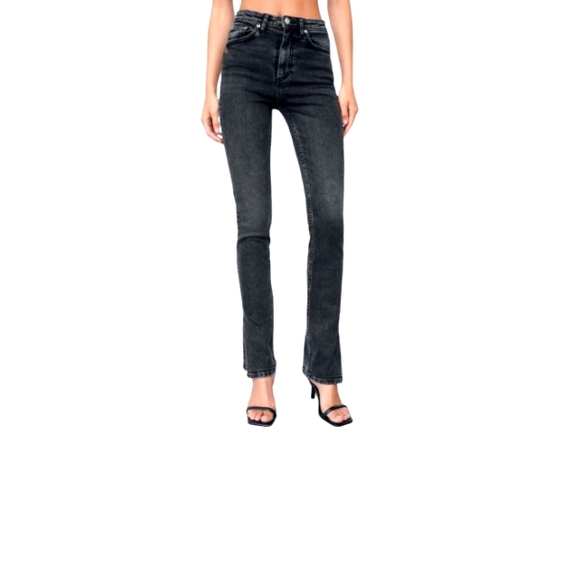 Zara Denim - ZARA color wash off black High Rise Full Length Split Skinny womens Jeans